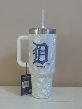Rhinestone Blinged Out 40oz Travel Tumbler Detroit Tigers W/Handle